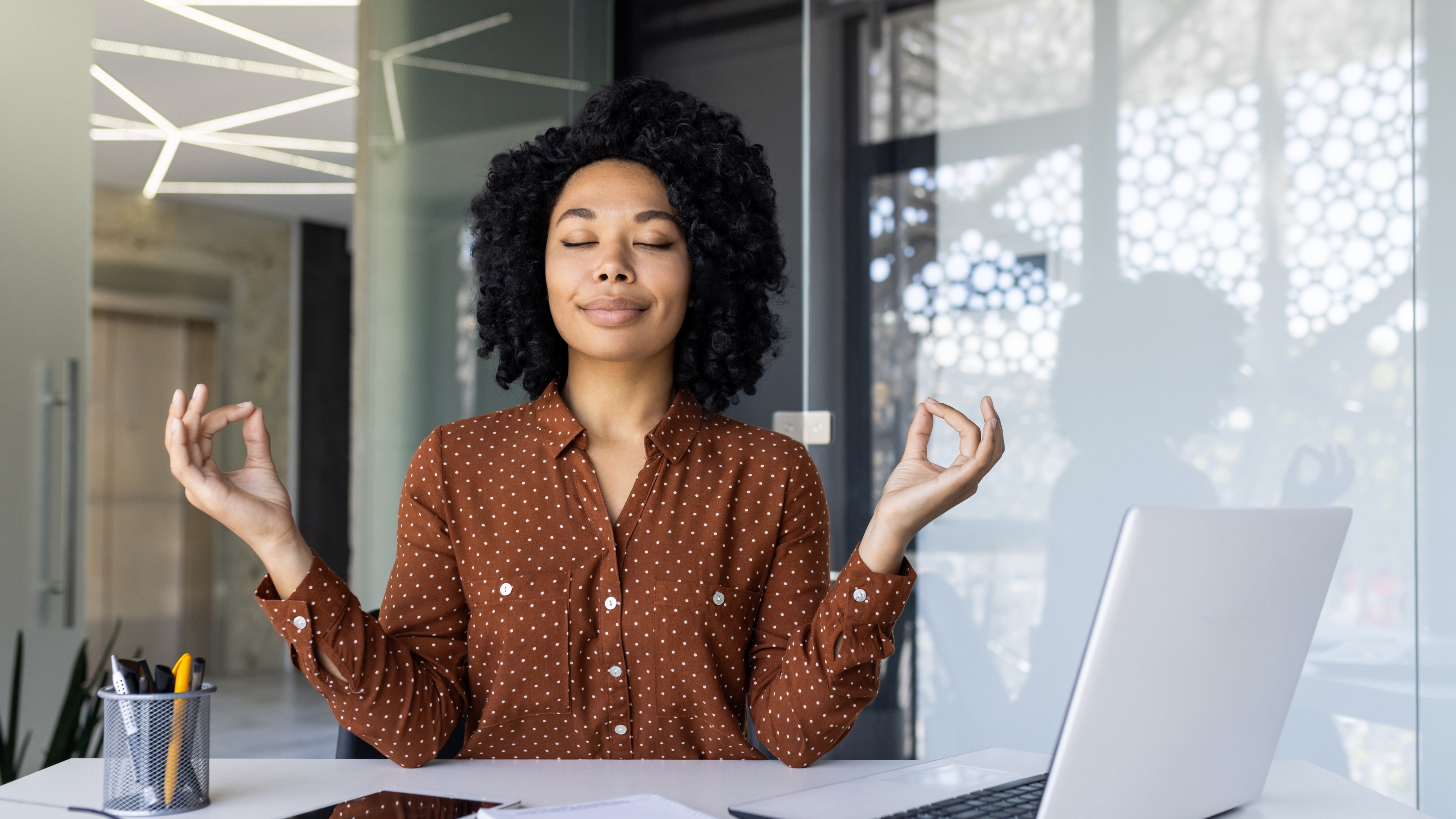 Calm person looking at laptop