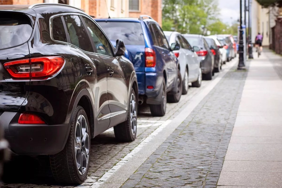 Cars parked on city street