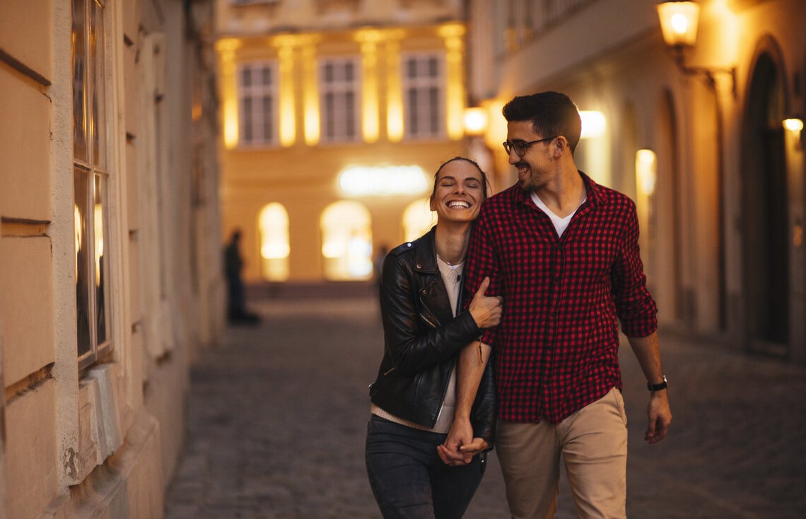 Couple walking city