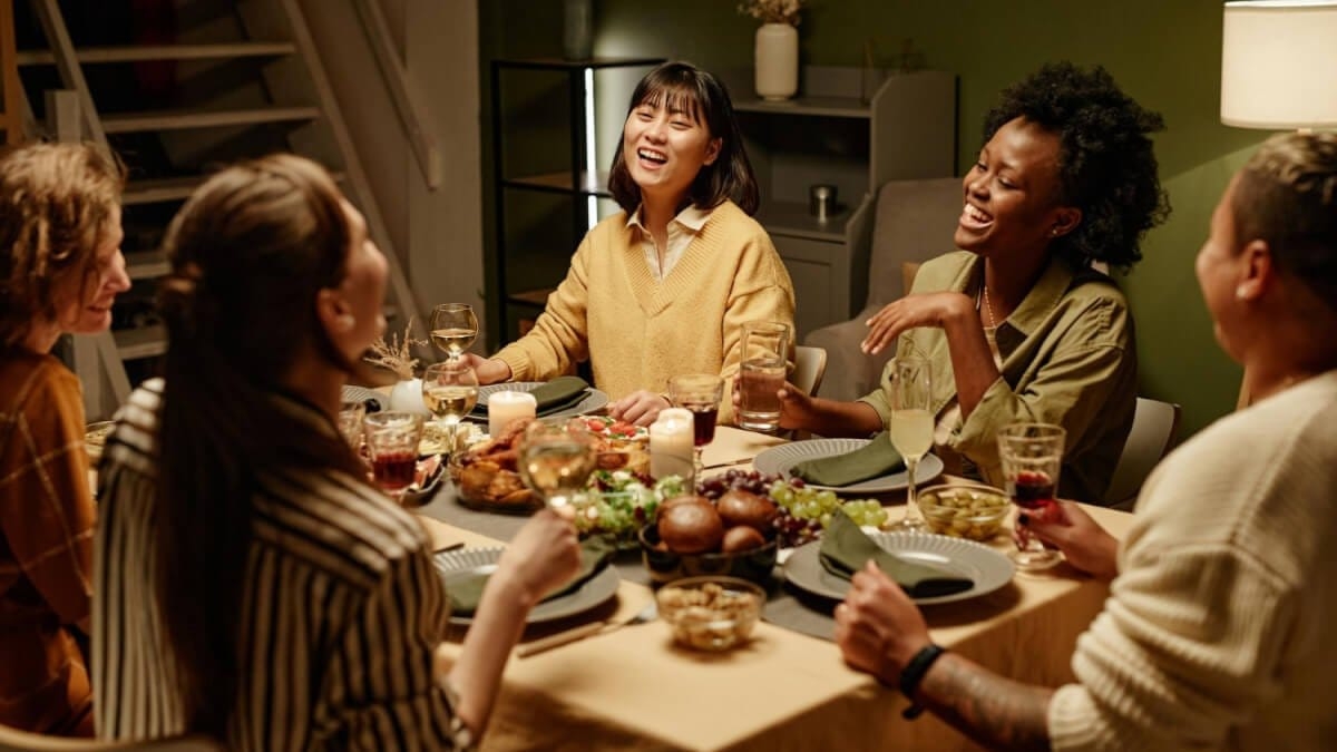 Friends at dinner table