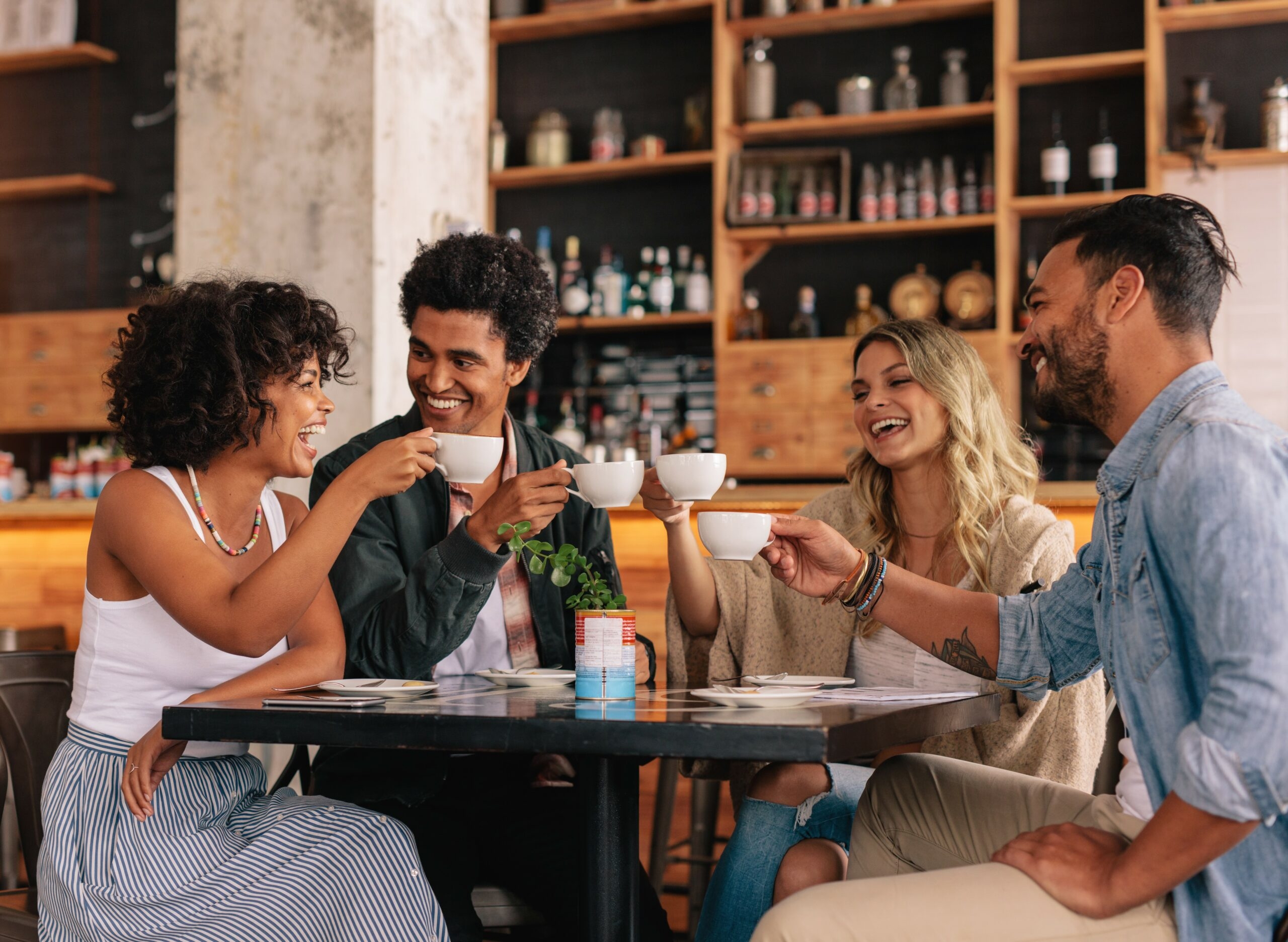 Friends chatting at cafe