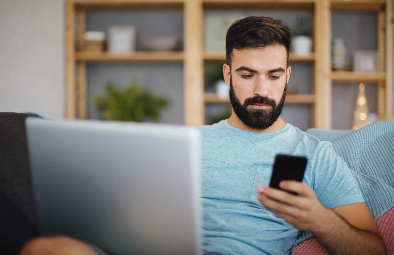 Man staring at screen