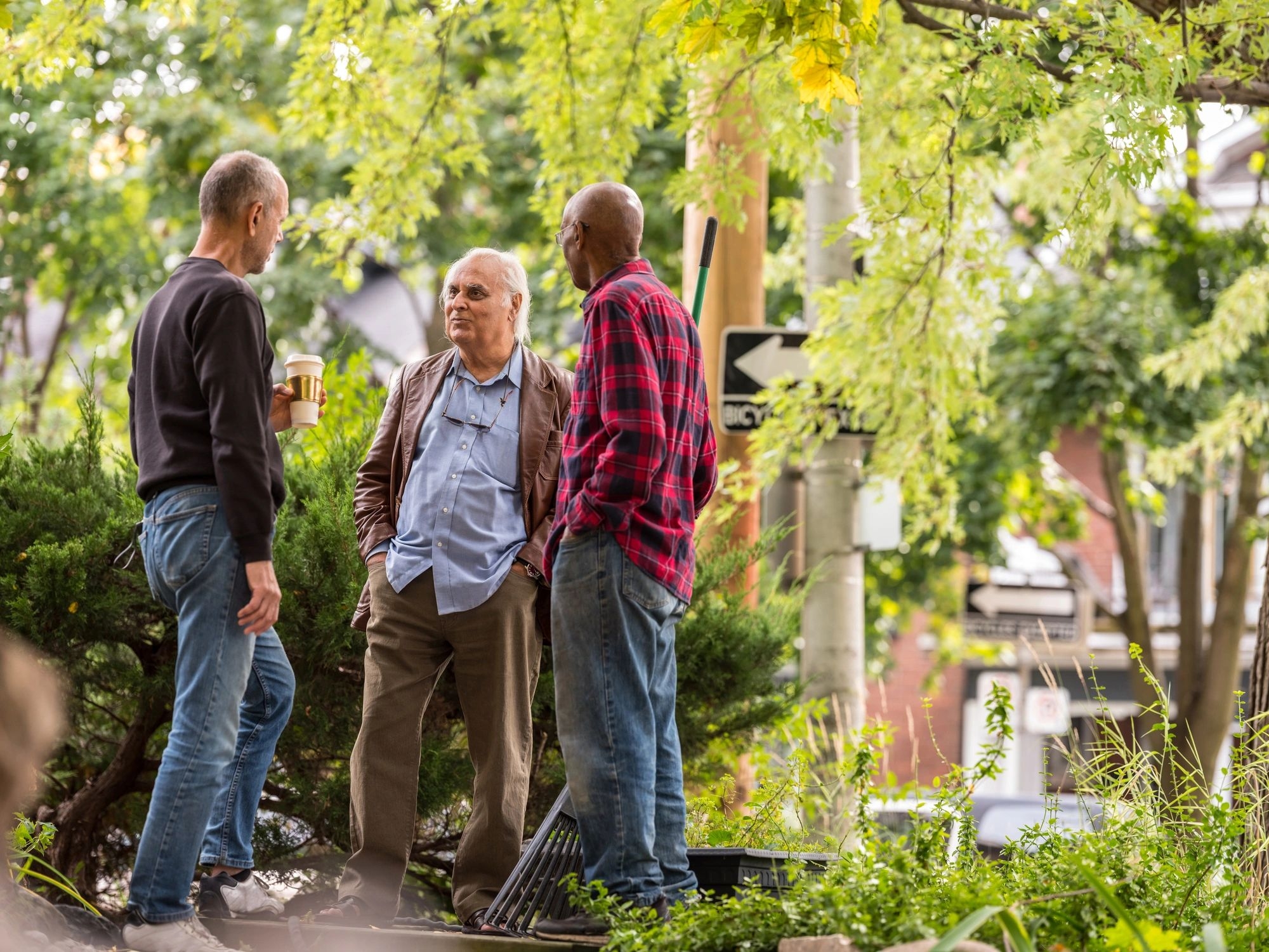 Neighbors chatting outdoors