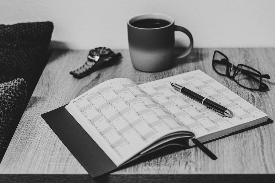 Organized desk with planner