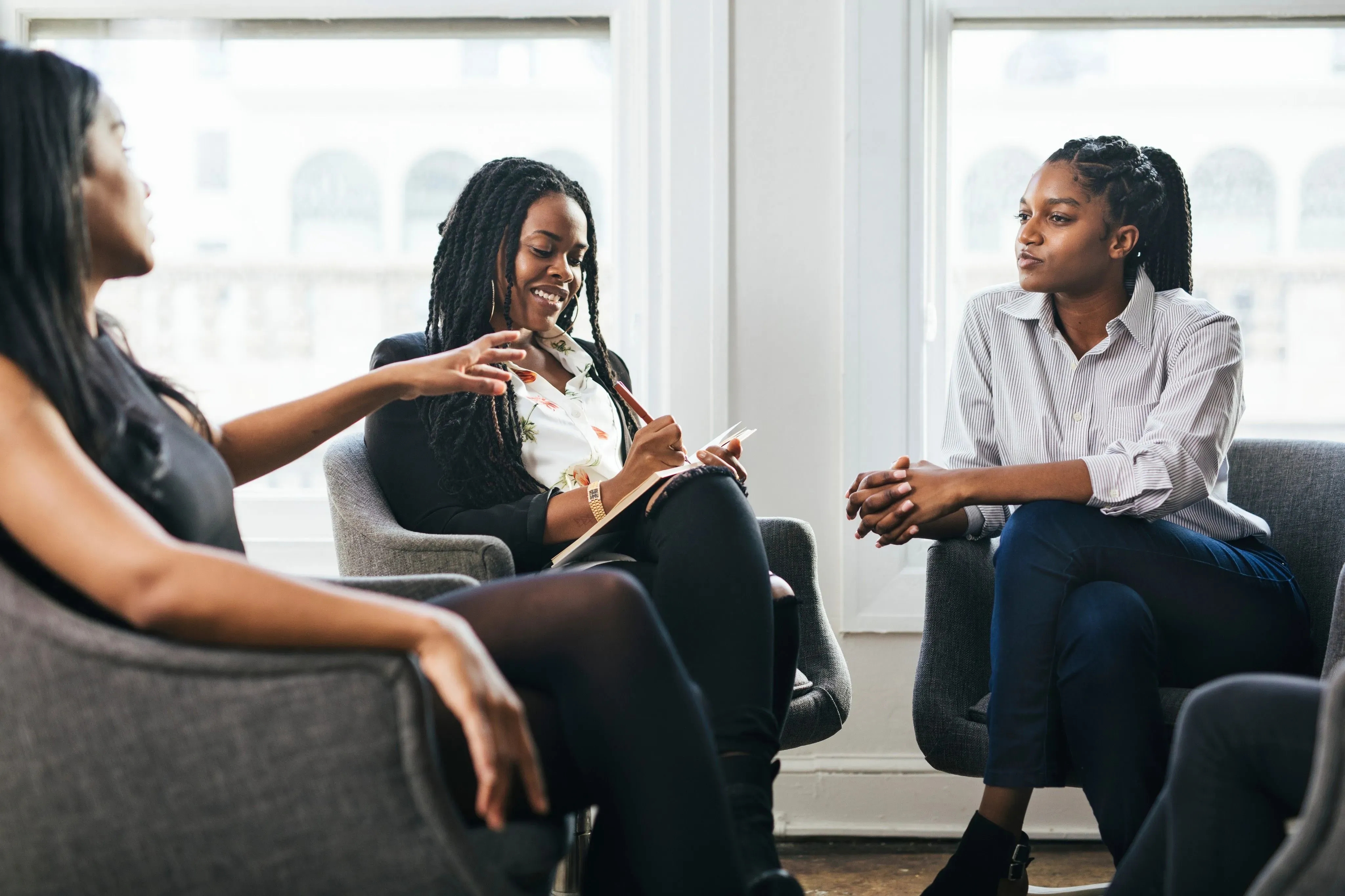 Person sharing opinion in group
