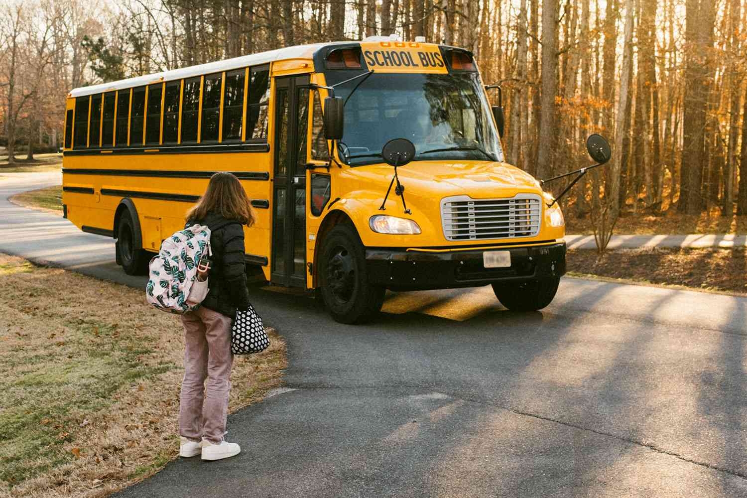 School bus in neighborhood