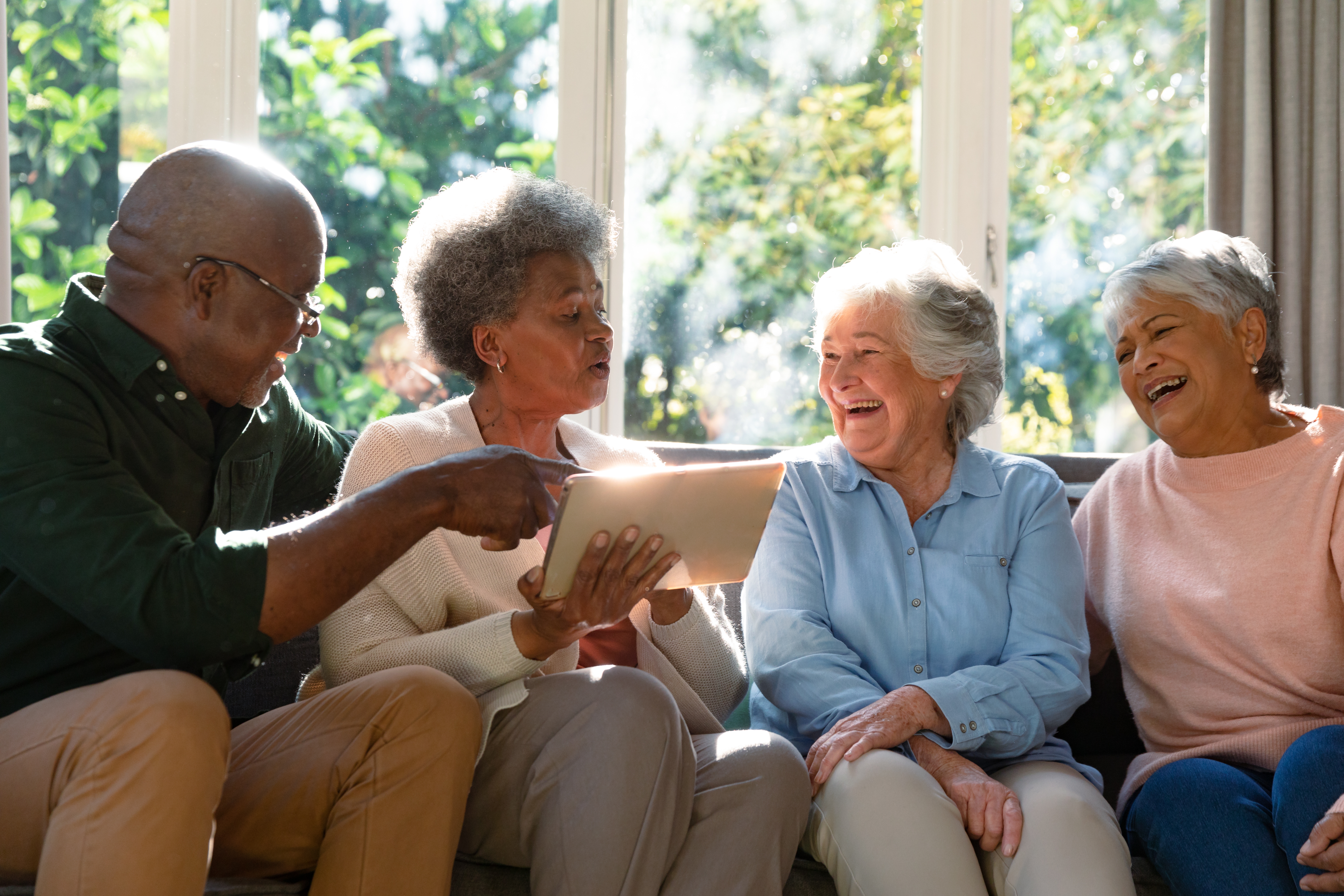 Senior friends sharing stories