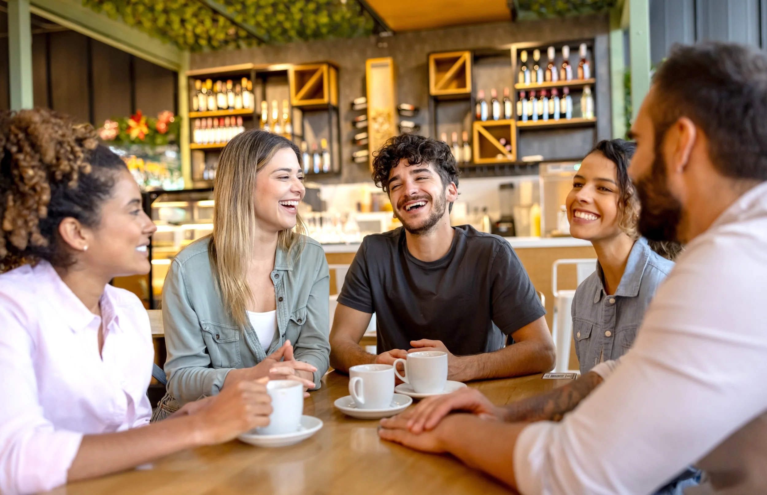 Sharing stories in a cafe