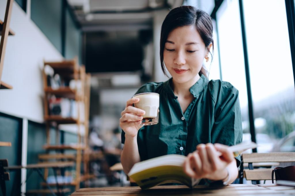 Single person at cafe, thoughtful person alone, peaceful solo walk