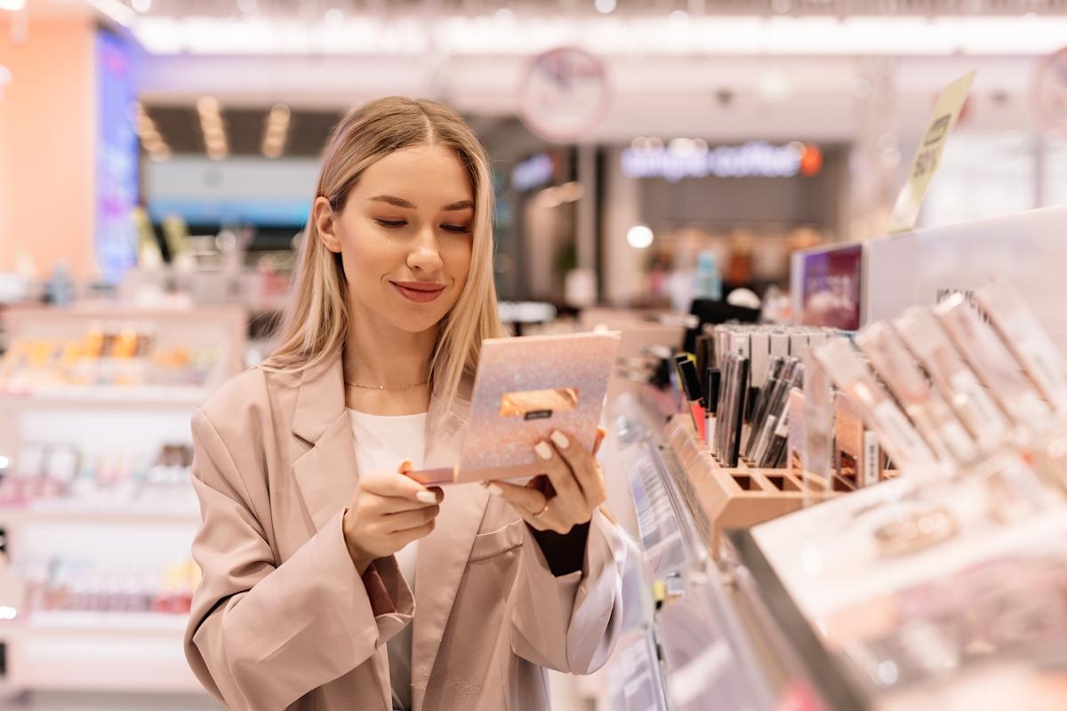 Woman doing friend makeup, friends shopping for clothes, woman giving compliment to friend