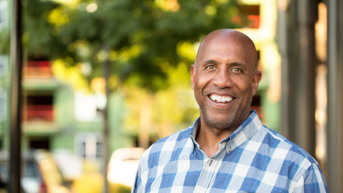 Smiling person outdoors