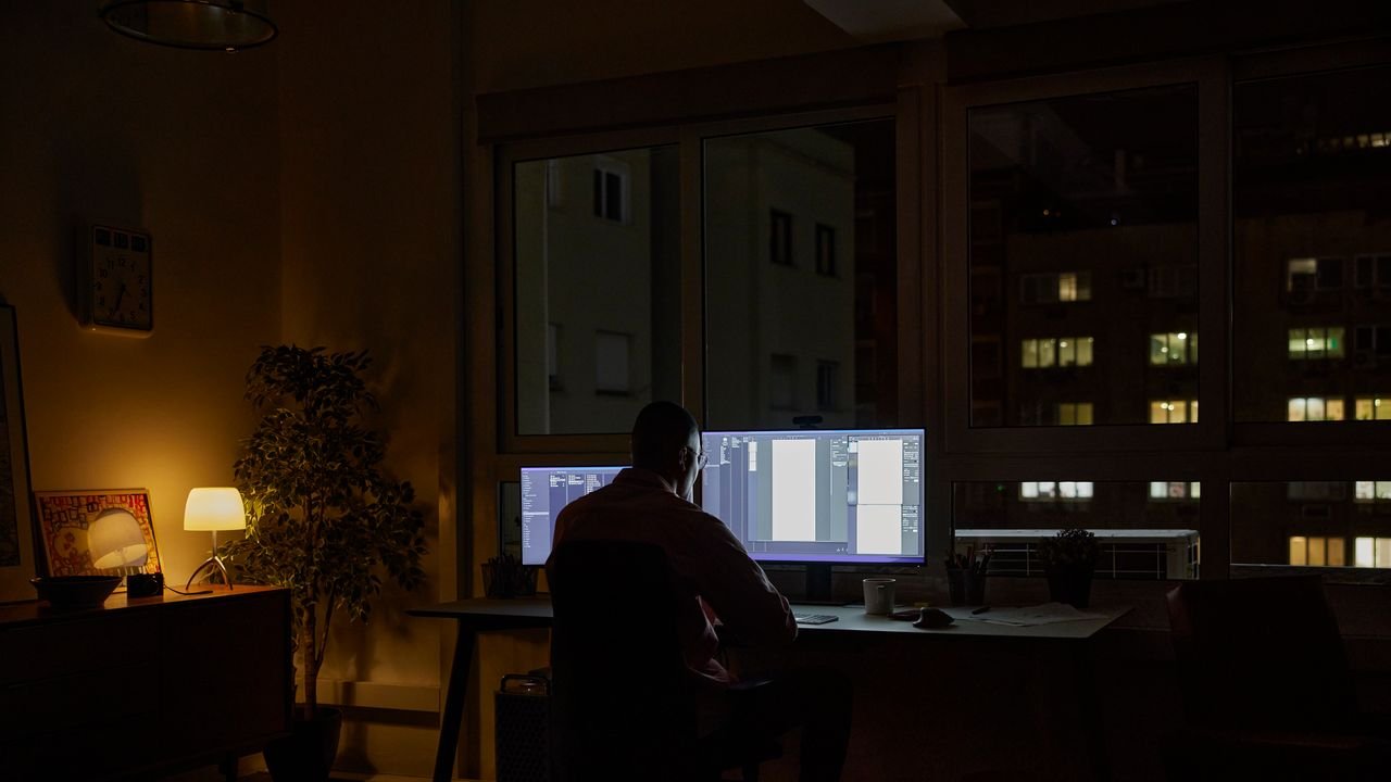 Person planning at night