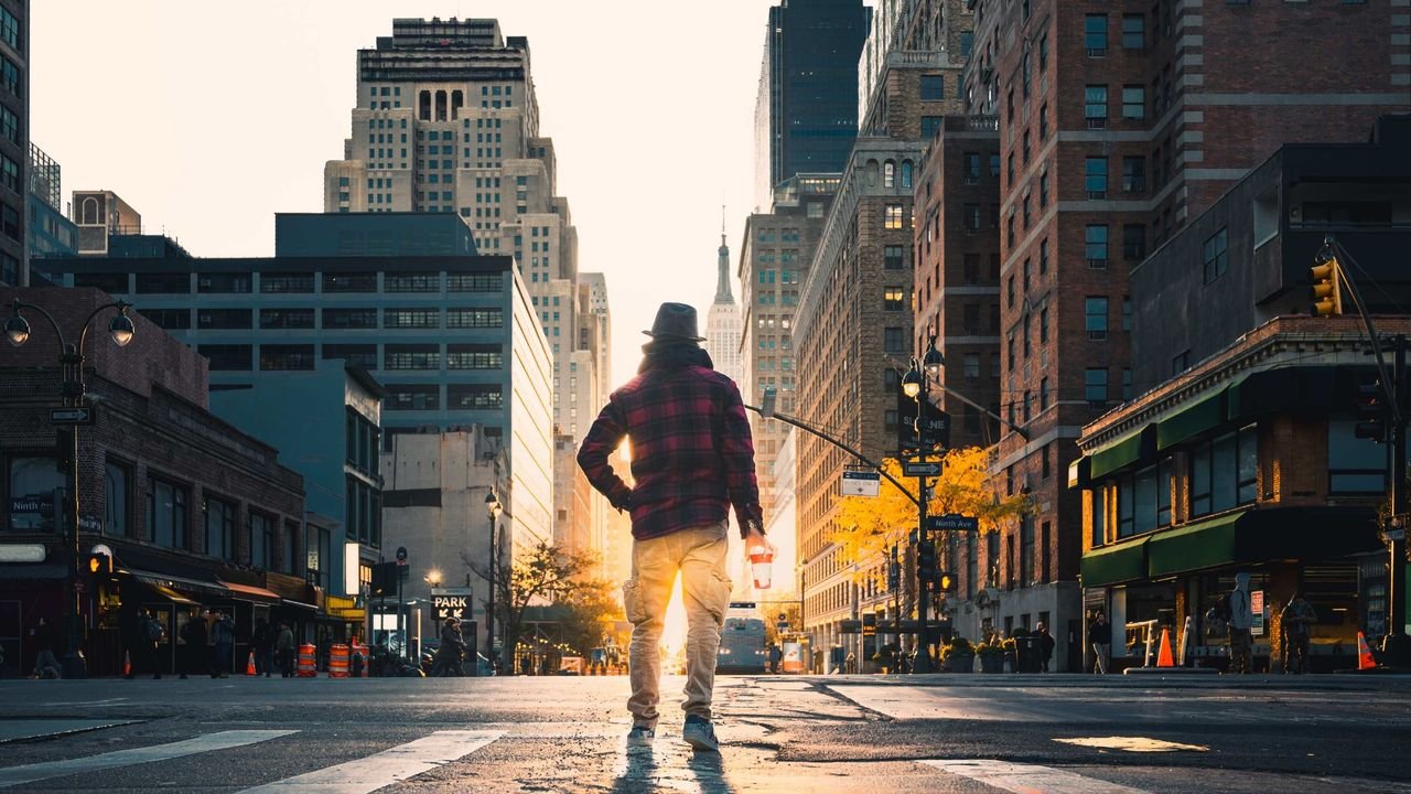 Person walking city street