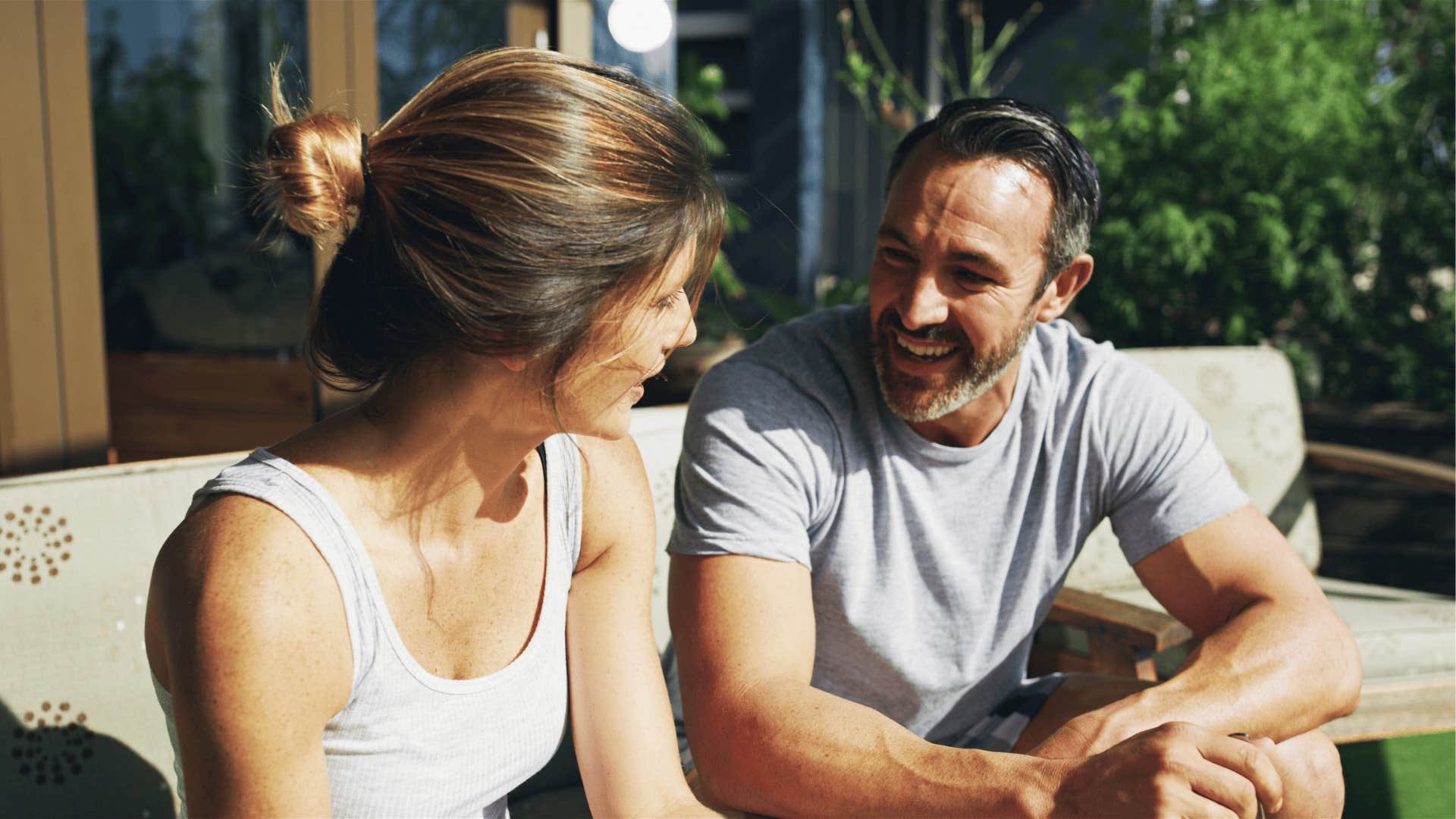 Smiling couple talking