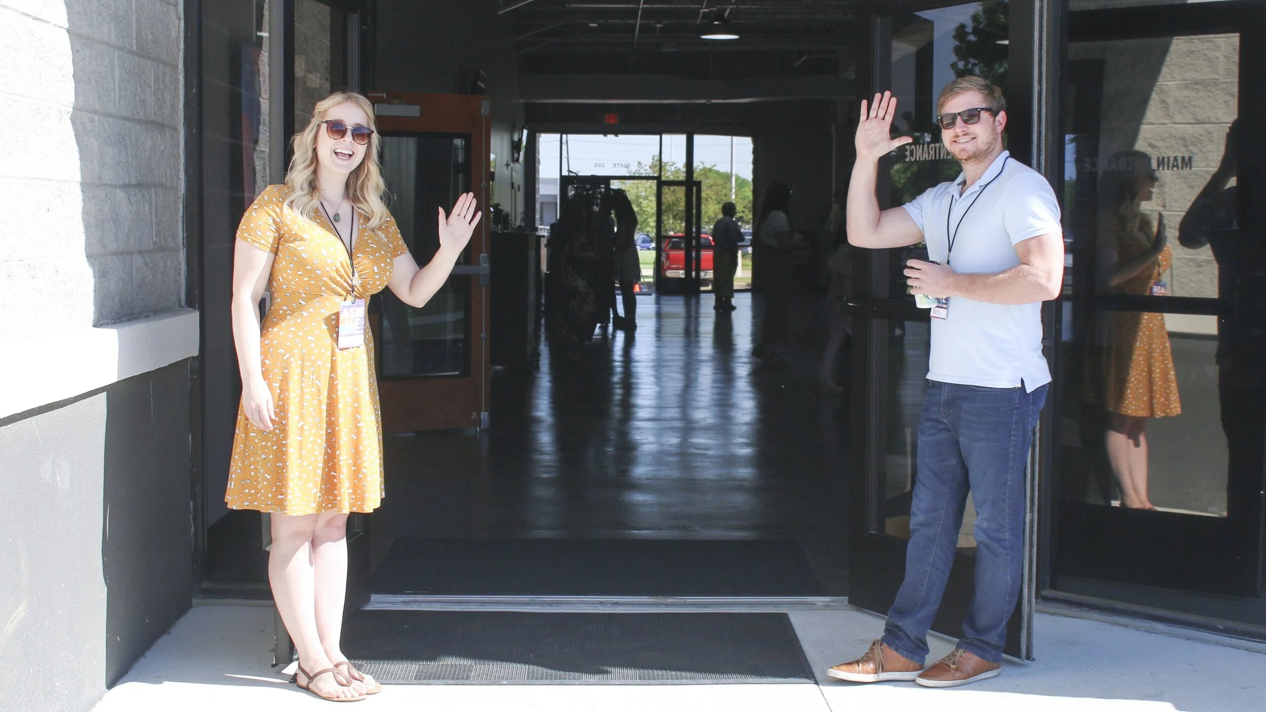 Awkward hallway greeting