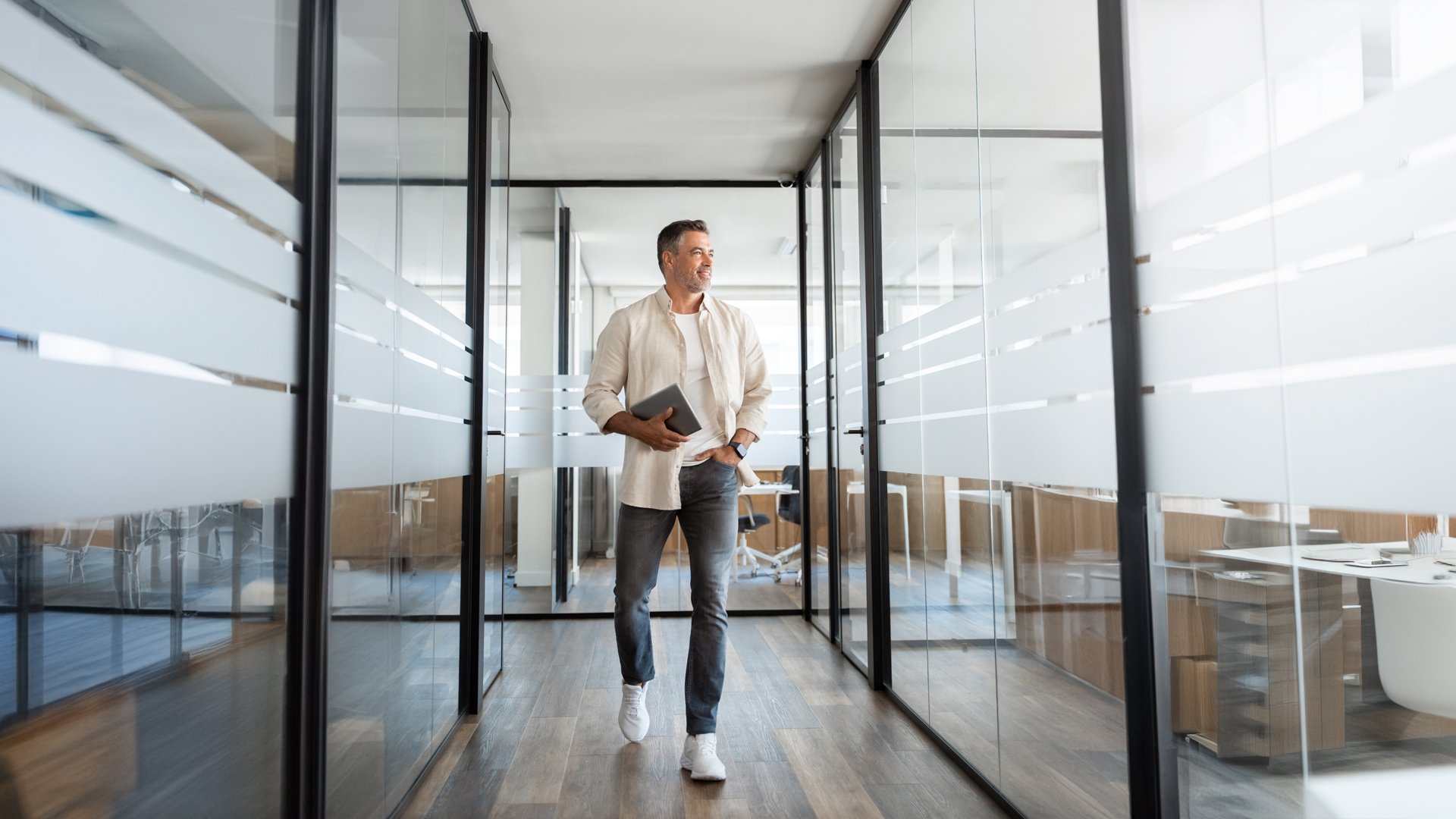 Confident person entering
