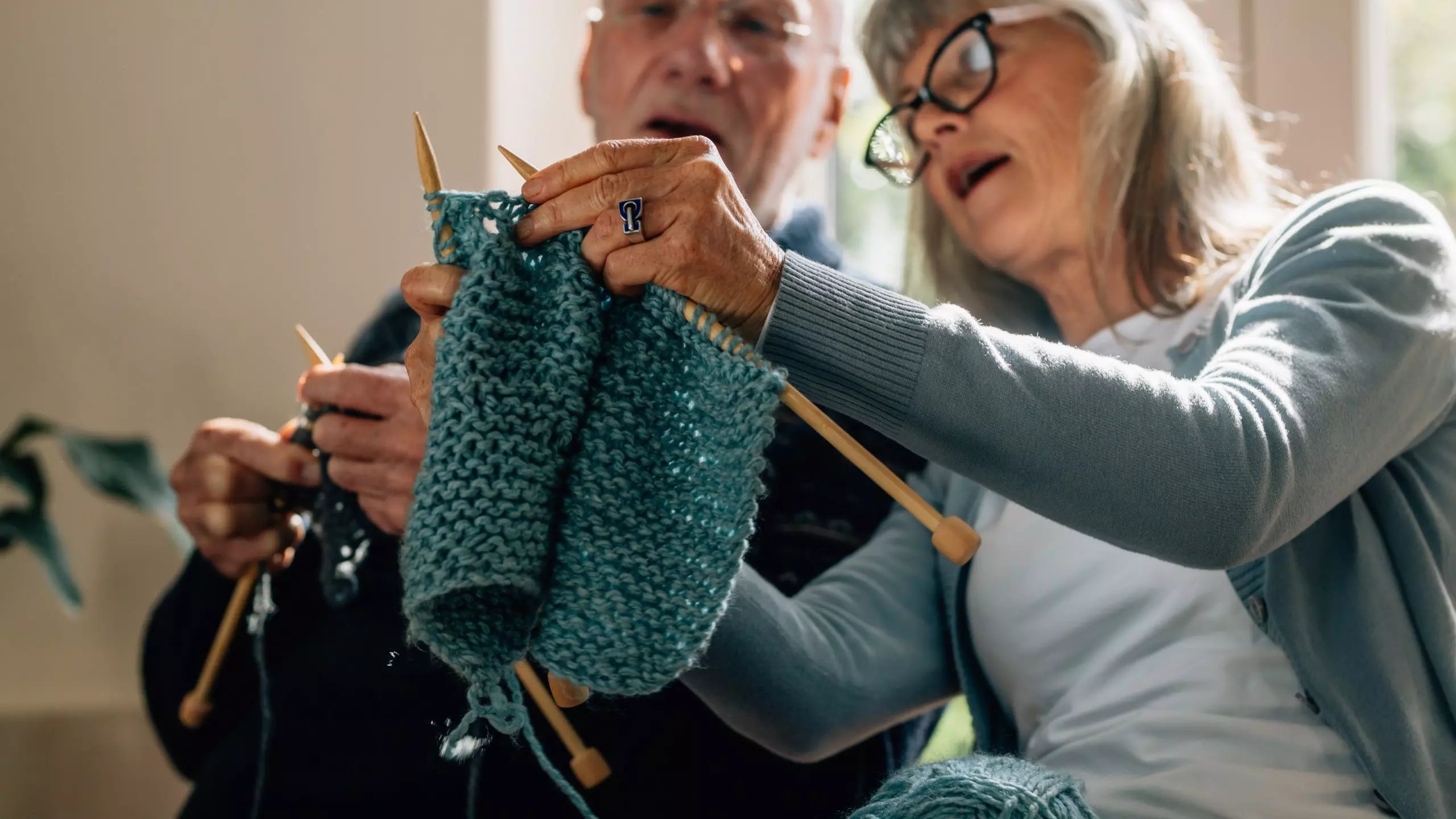Older person knitting