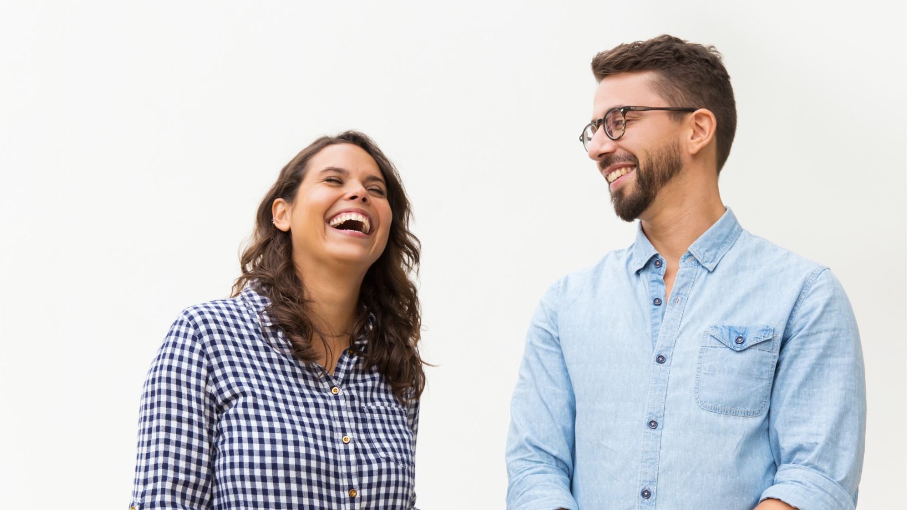 Smiling people talking
