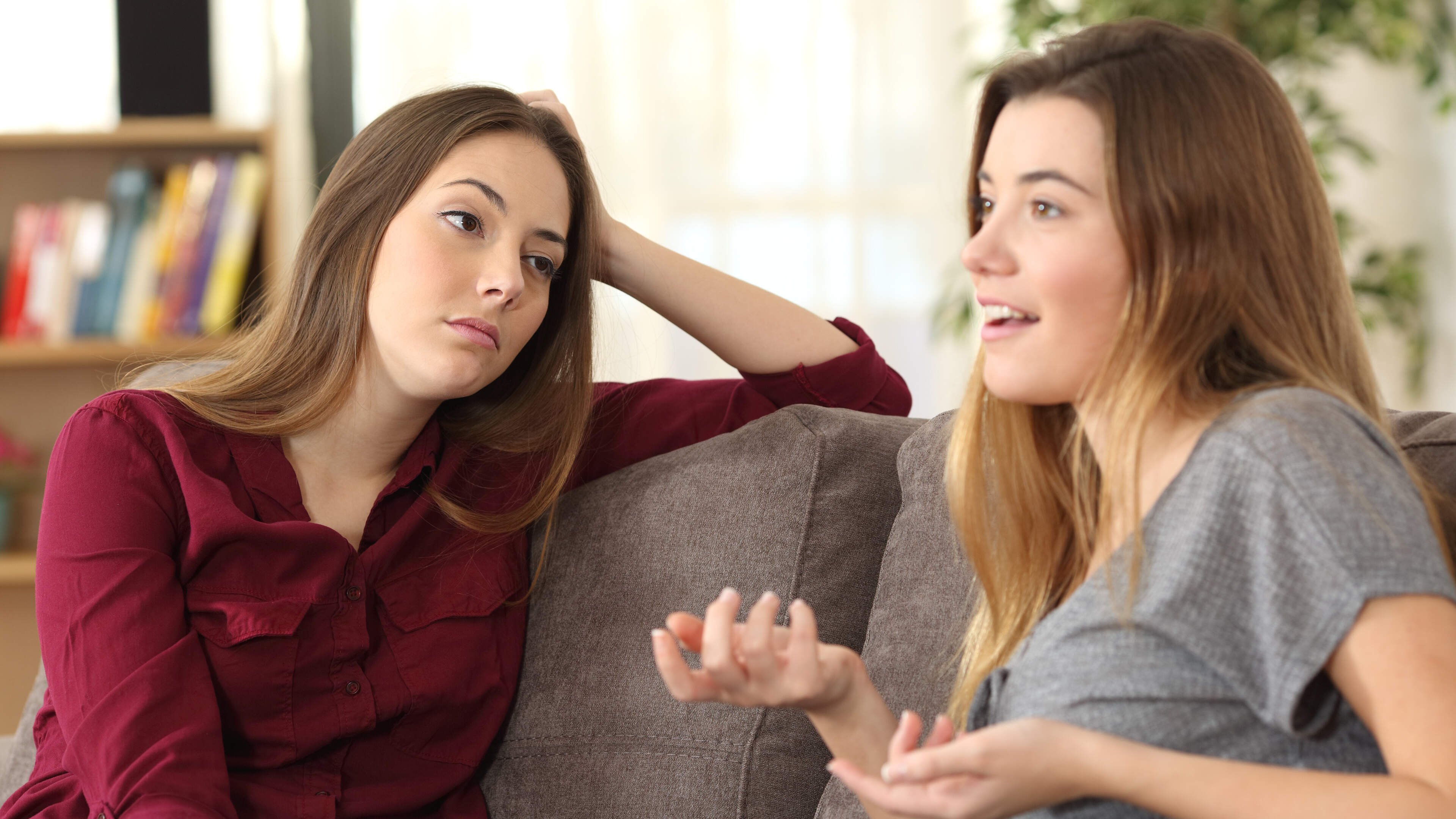 Tired friends talking