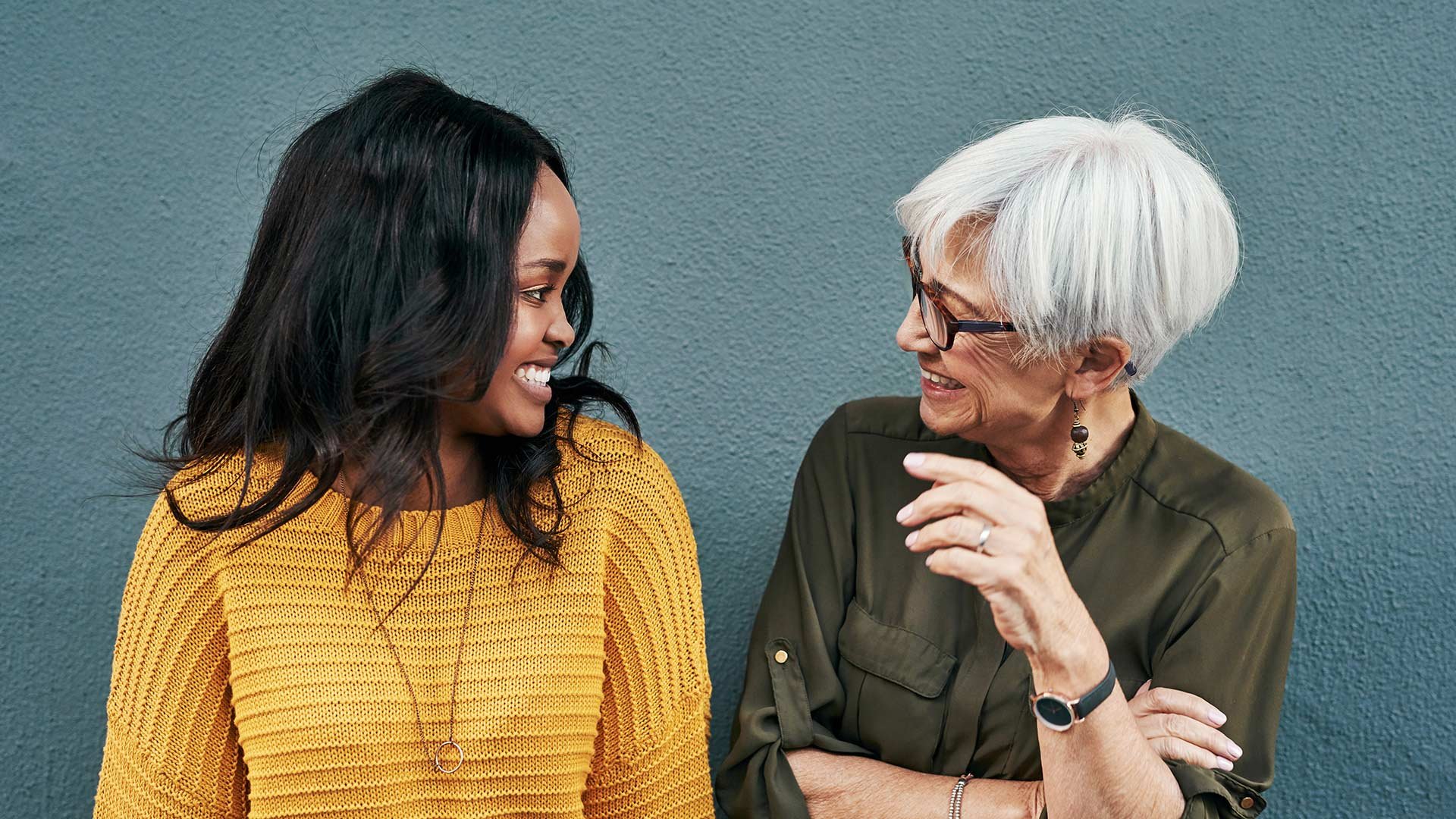 Older friends talking
