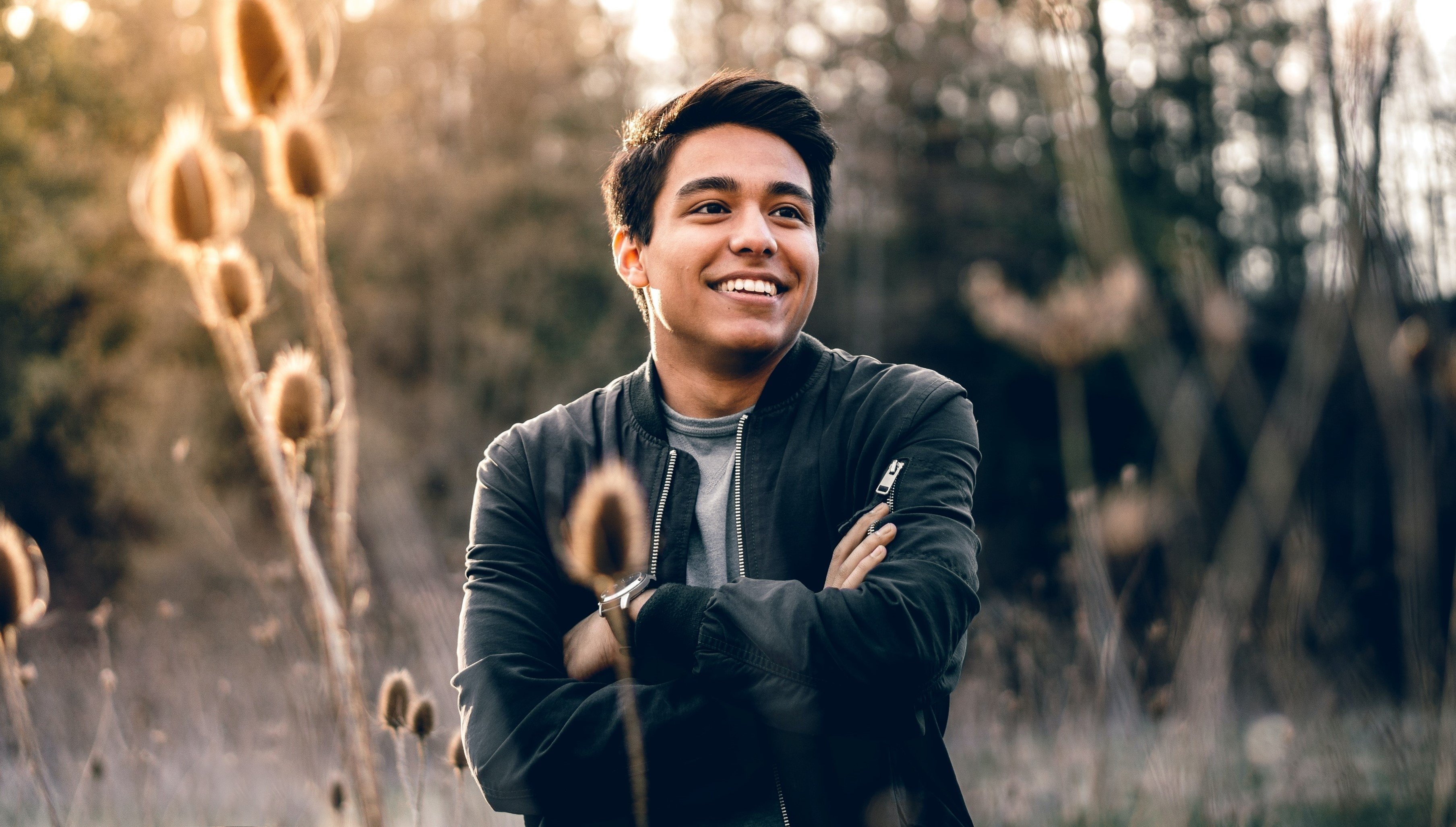 Person alone smiling