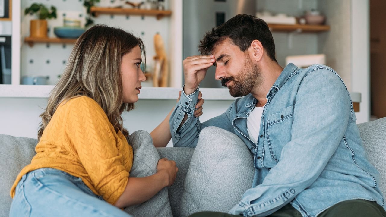 Tense couple talking