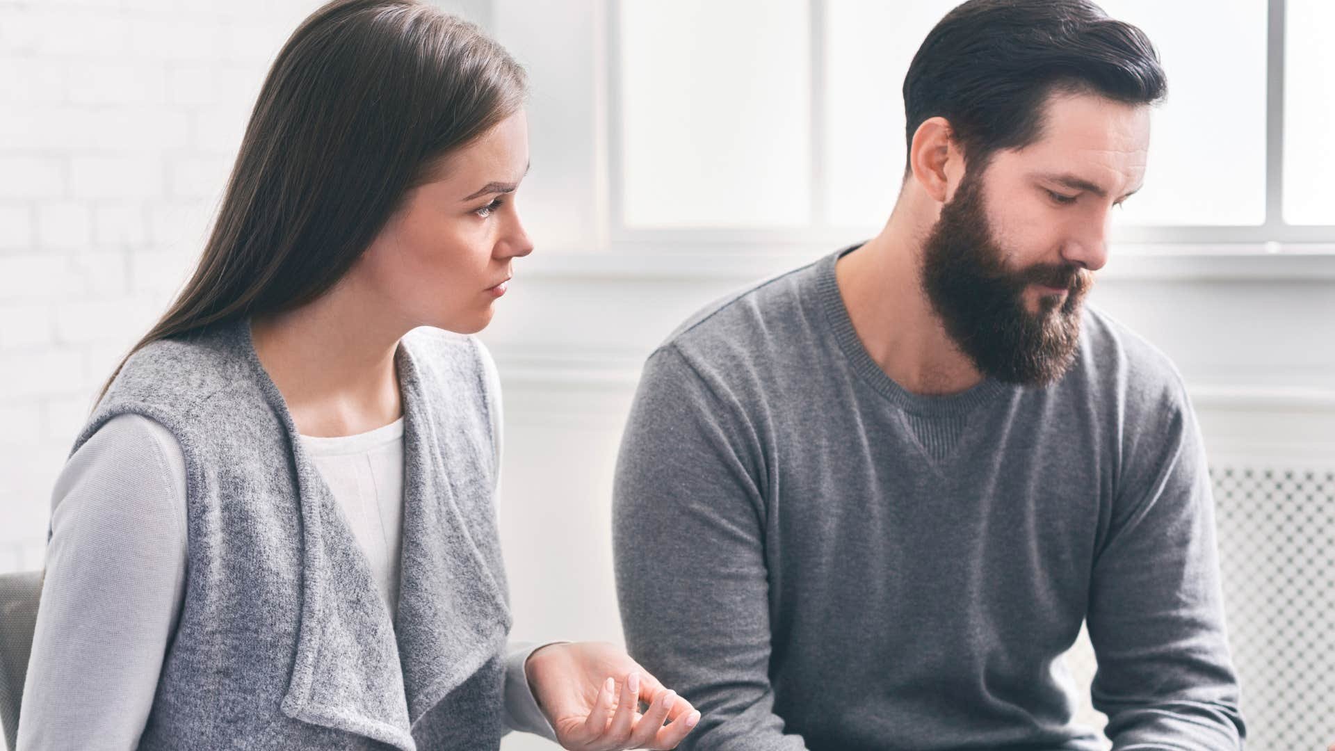 Upset couple talking